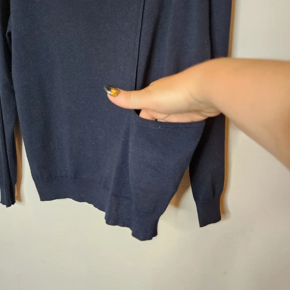 Galeries‎ Lafayette Navy Sweater. One pocket. Size large.